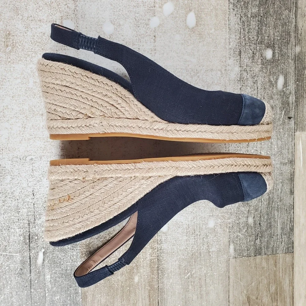 Cole Haan Cloudfeel Womens Espadrille Sandals Sz 5 B Navy Slingback Wedge Heel